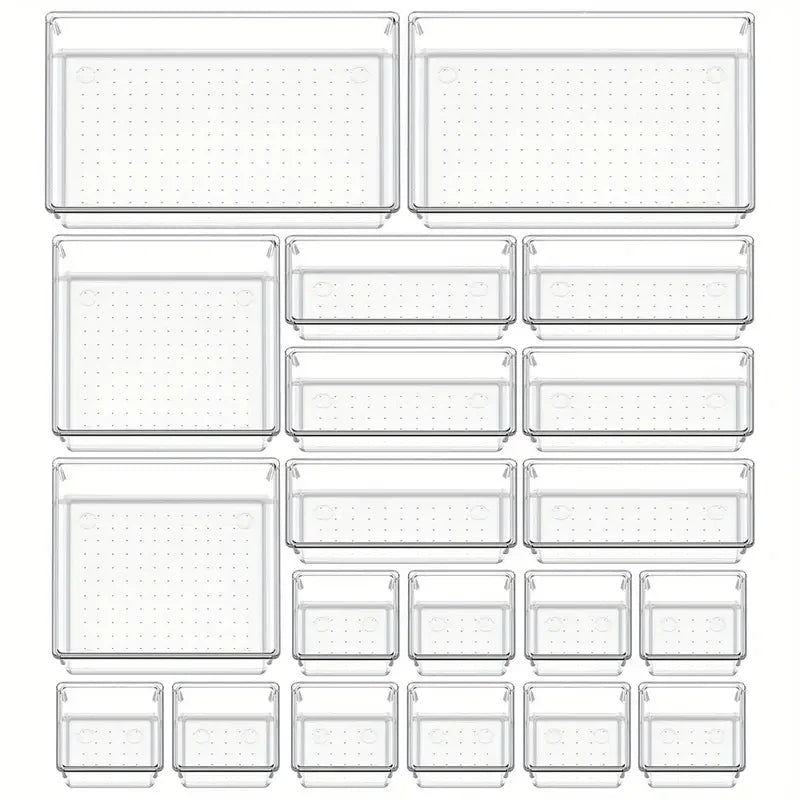Clearyx Organizer Set | 18-piece Transparent | Modular & Stackable | For Bathroom, Kitchen & Office
