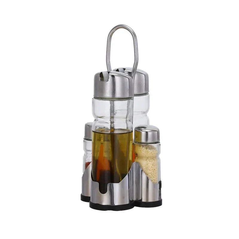 Classic set of glass spice containers for dining table