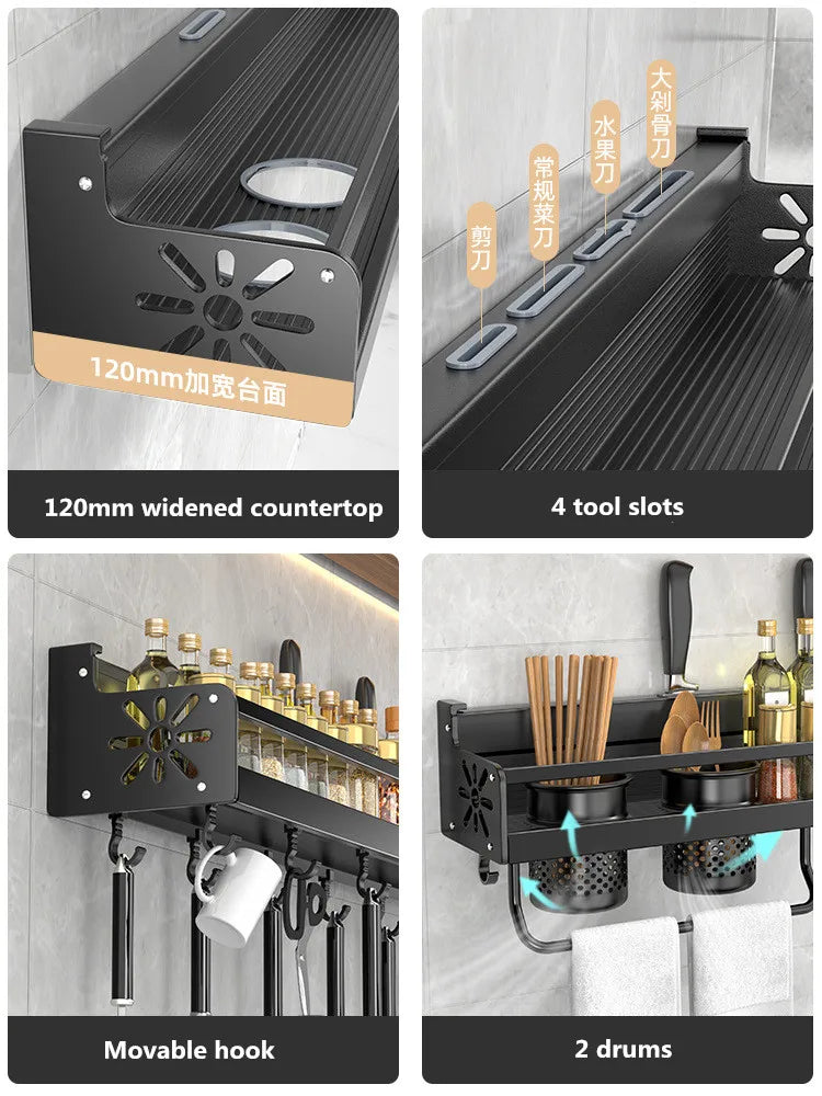 Kitchen wall shelf made of metal – Self-adhesive & screwable | Non-slip wave pattern | Mounting accessories included