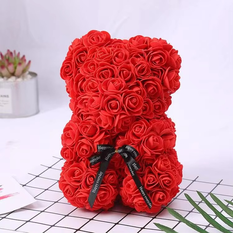 9.8in Artificial Rose Teddy Bear Gift with Display Box - Romantic Anniversary or Valentine's Day Decor