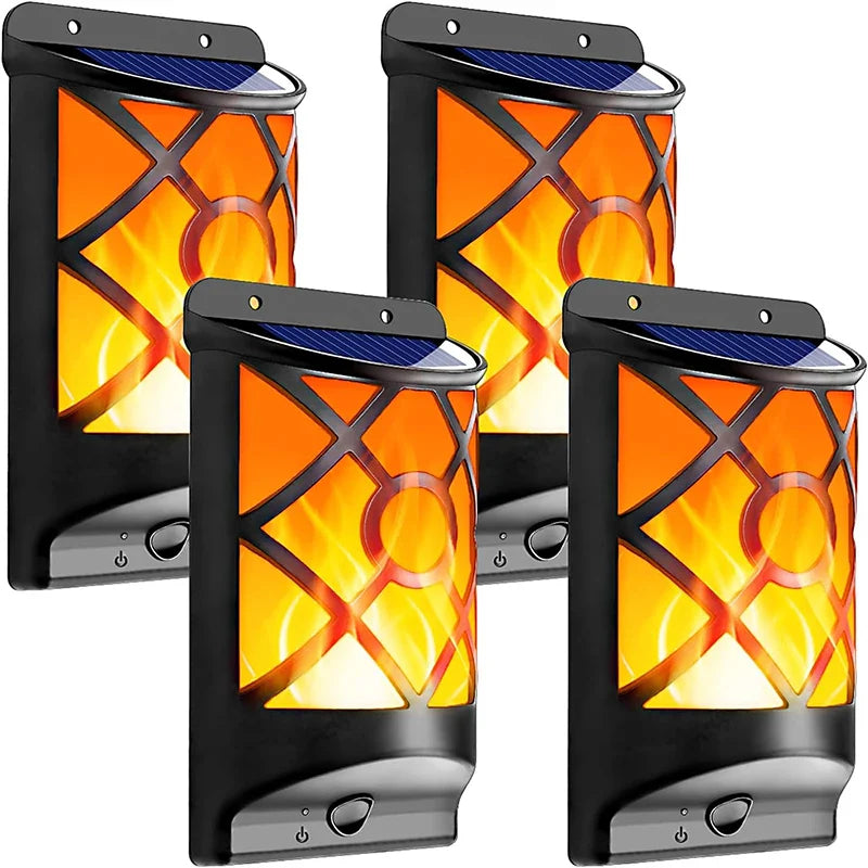 Solar-Torch FlammaLuce | 96 LED Flame Light | IP65 Waterproof | Garden Wall Lamp with Grid Design