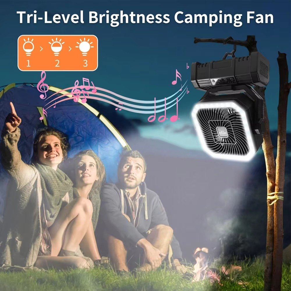 Rechargeable Camping Fan with 20000mAh Battery, 4 Speeds and LED Lantern