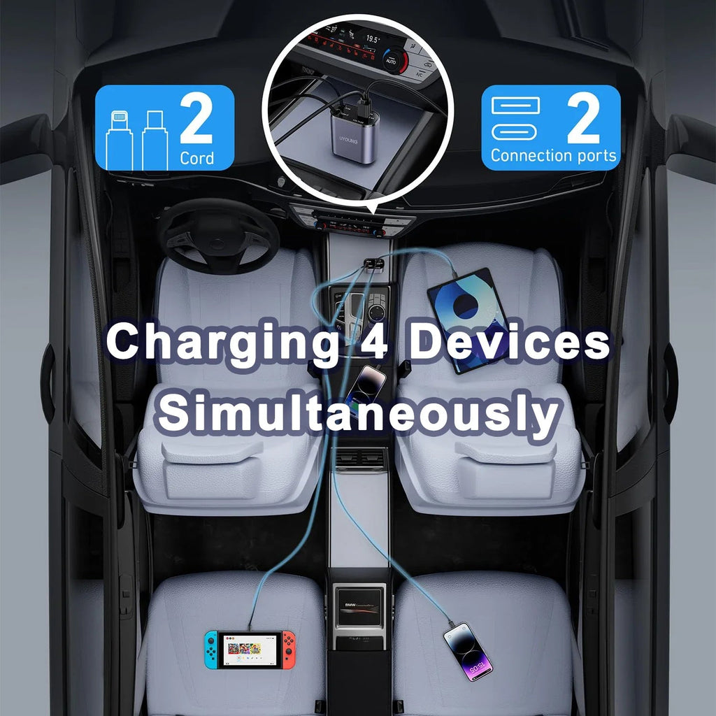 Car Retractable 4 in 1 Fast Charger With Roof Lighting
