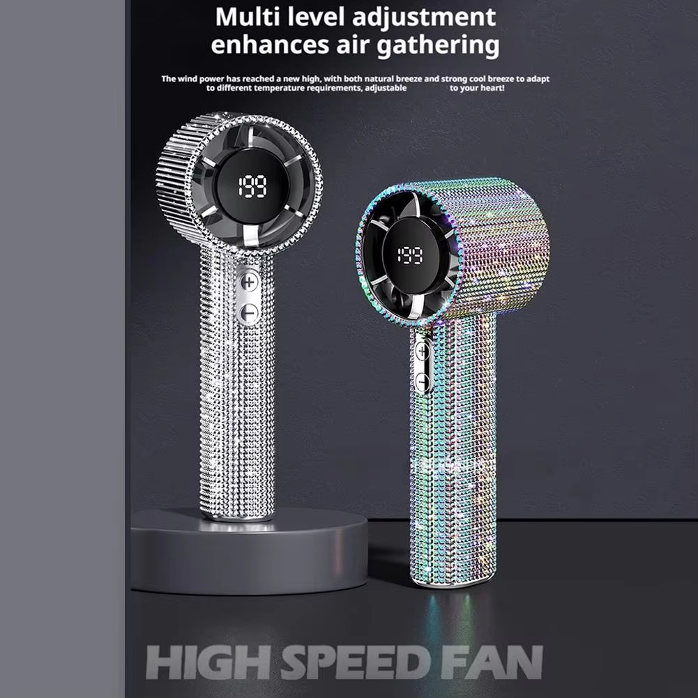 Diamond-Embellished Portable Fan with 199 Speed Settings and Type-C Recharge