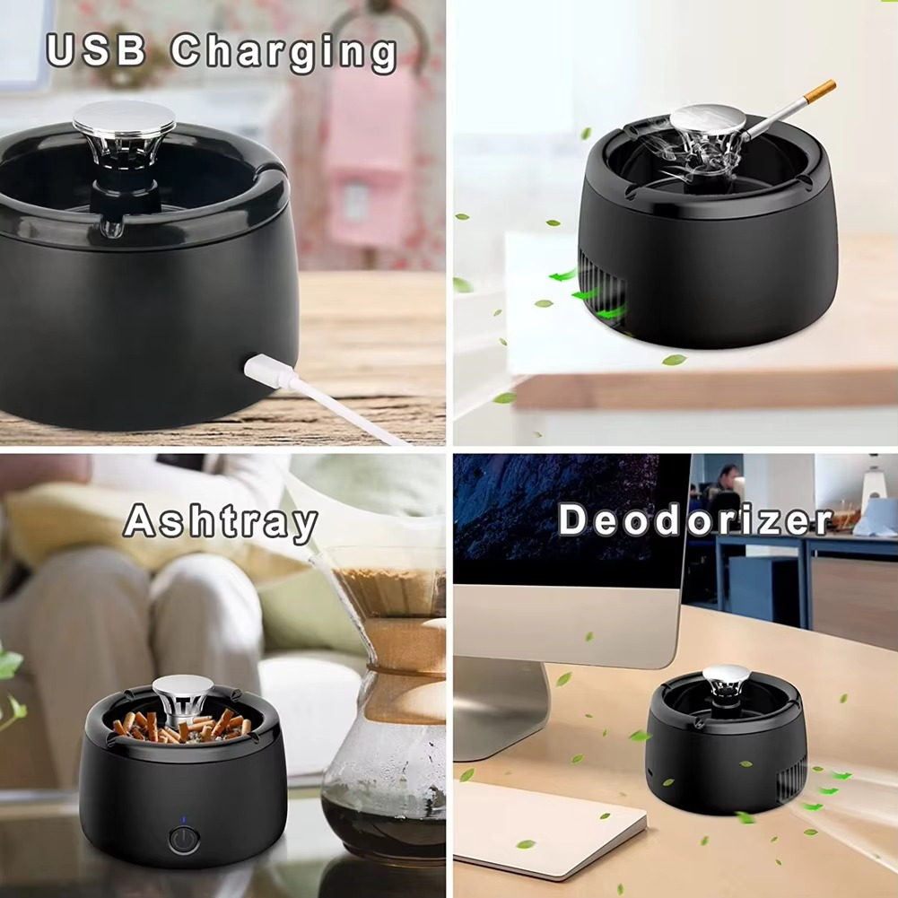 Rechargeable Smokeless Ashtray for Home, Office, Car or Outdoor Use – Black