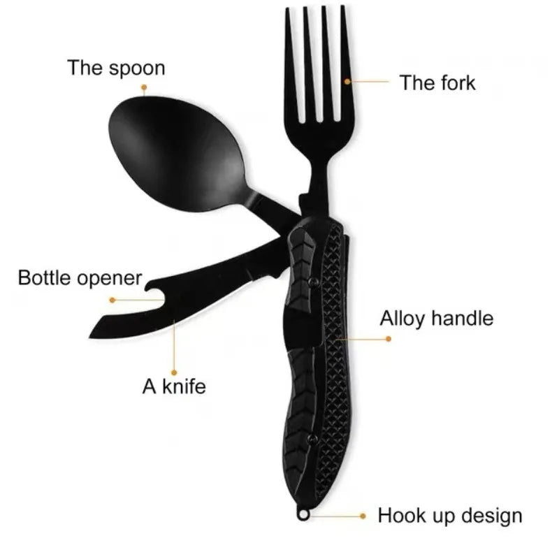 TrailTool 3-in-1 Cutlery | Foldable & Durable | Stainless Steel with Handle | For Camping & Outdoor