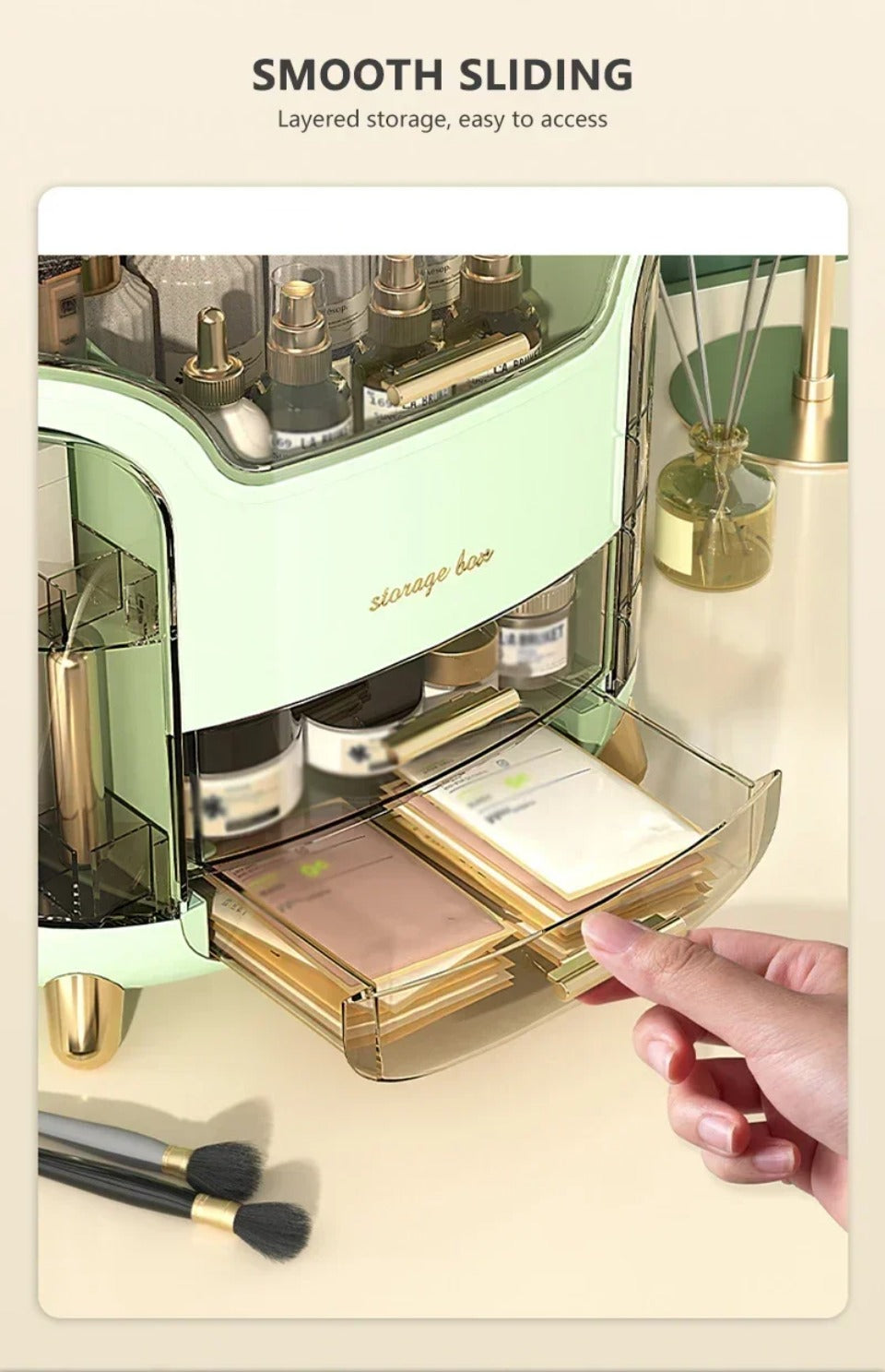 Luxury Transparent Makeup Organizer with Sliding Doors and Drawers
