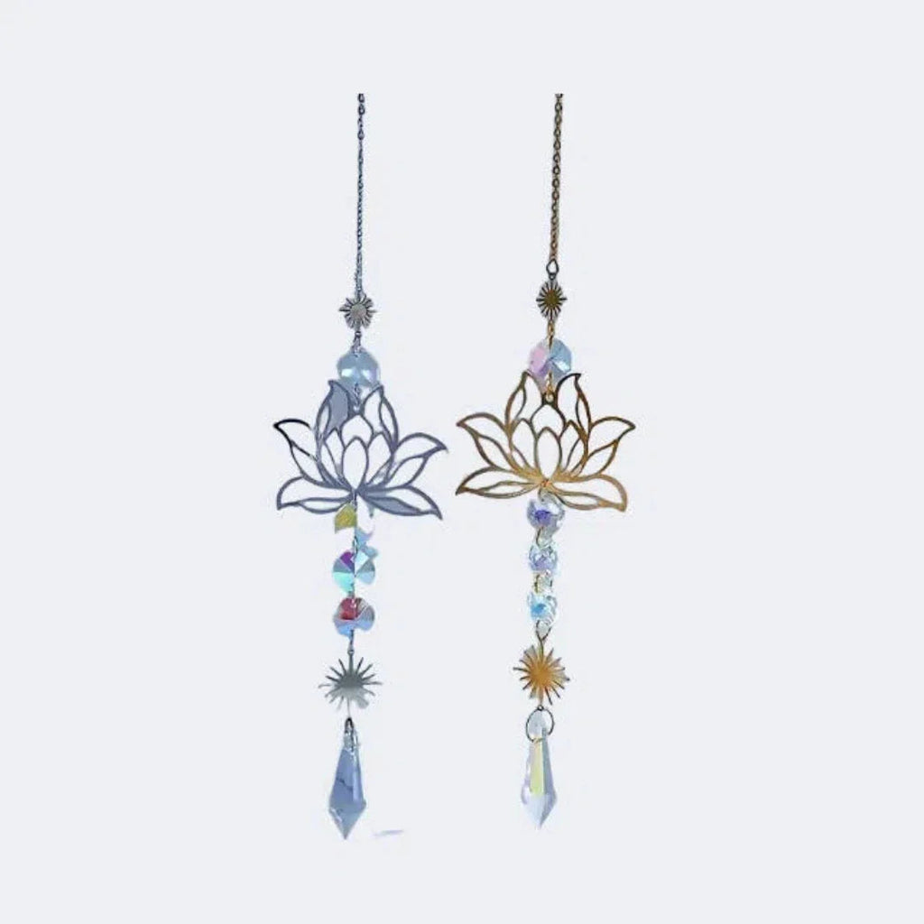 Solunara Crystal Wind Chime | Handmade Lotus Suncatcher | Glass & Metal | For Garden, Window & Balcony