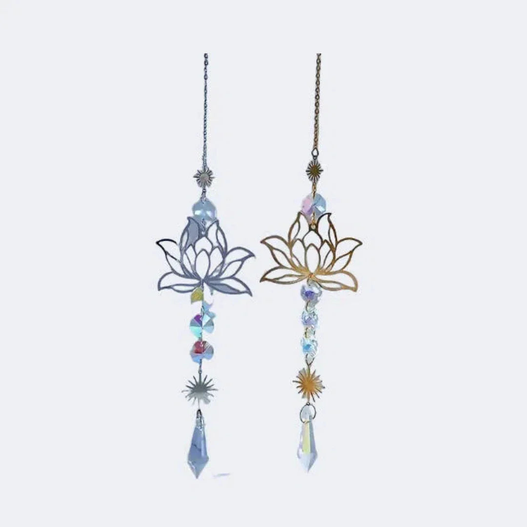 Solunara Crystal Wind Chime | Handmade Lotus Suncatcher | Glass & Metal | For Garden, Window & Balcony