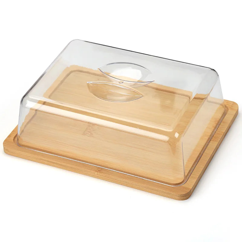 Rectangular cheese and butter dish with bamboo board