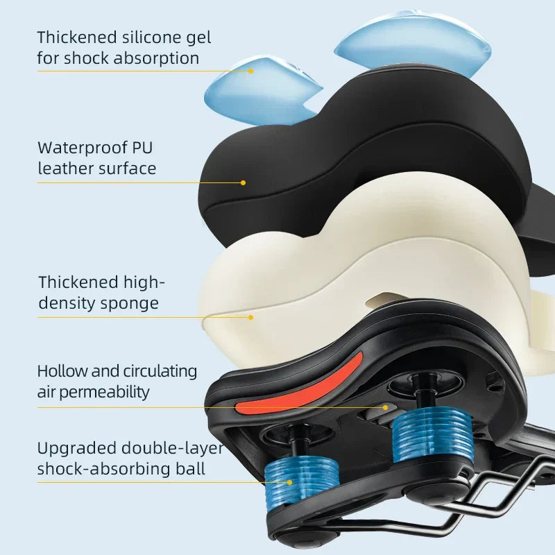 Comfortable Bicycle Seat with Shock Absorption and Breathable Design – Ergonomic Bike Seat with Thickened Silicone Cushion