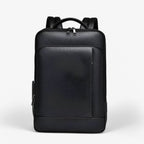 Elegant leather rucksack for men/women with USB port for laptop and everyday use, 15.6 inch, black