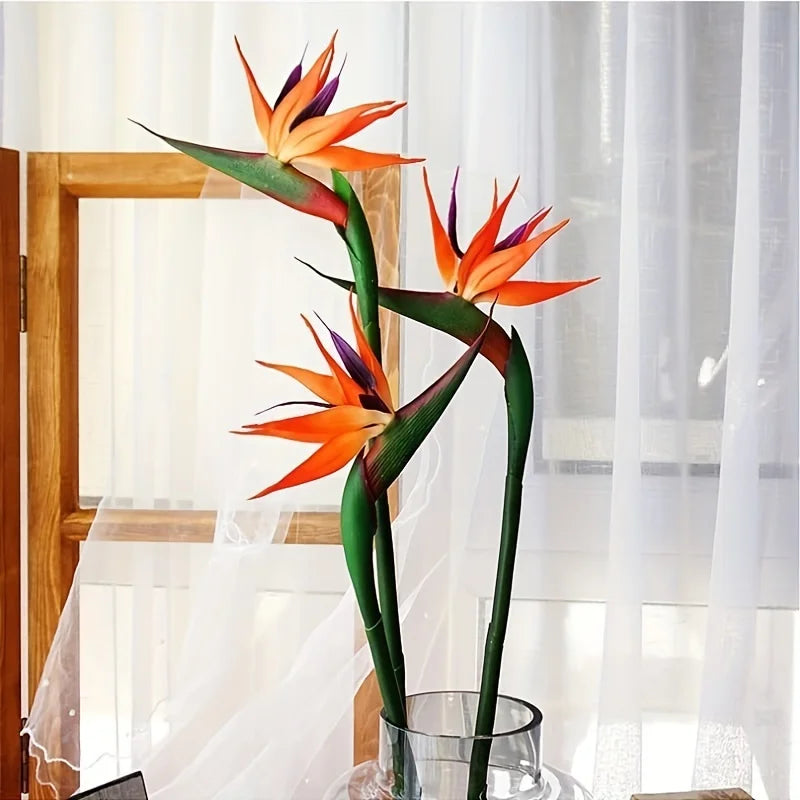 Floriva 3 Piece Set Artificial Strelitzias | Bird of Paradise Flowers | 24.5 cm Long Stems | Decoration for Home, Office & Events