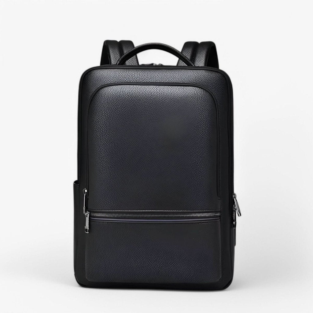 Elegant leather rucksack for men/women with USB port for laptop and everyday use, 15.6 inch, black