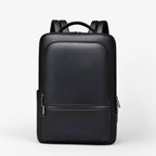Elegant leather rucksack for men/women with USB port for laptop and everyday use, 15.6 inch, black