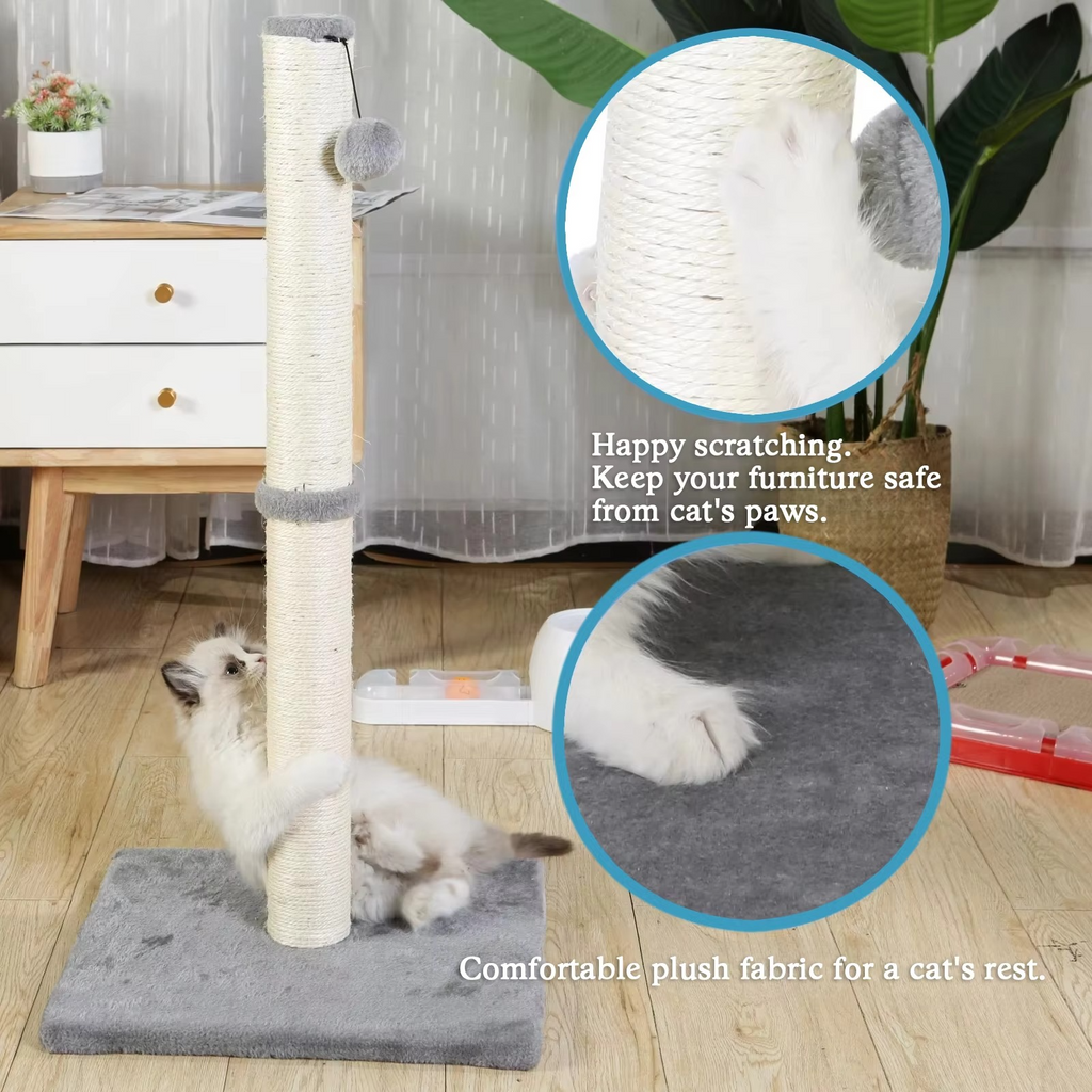 Tall Sisal Cat Scratching Post with Dangling Ball for Indoor Cats and Kittens