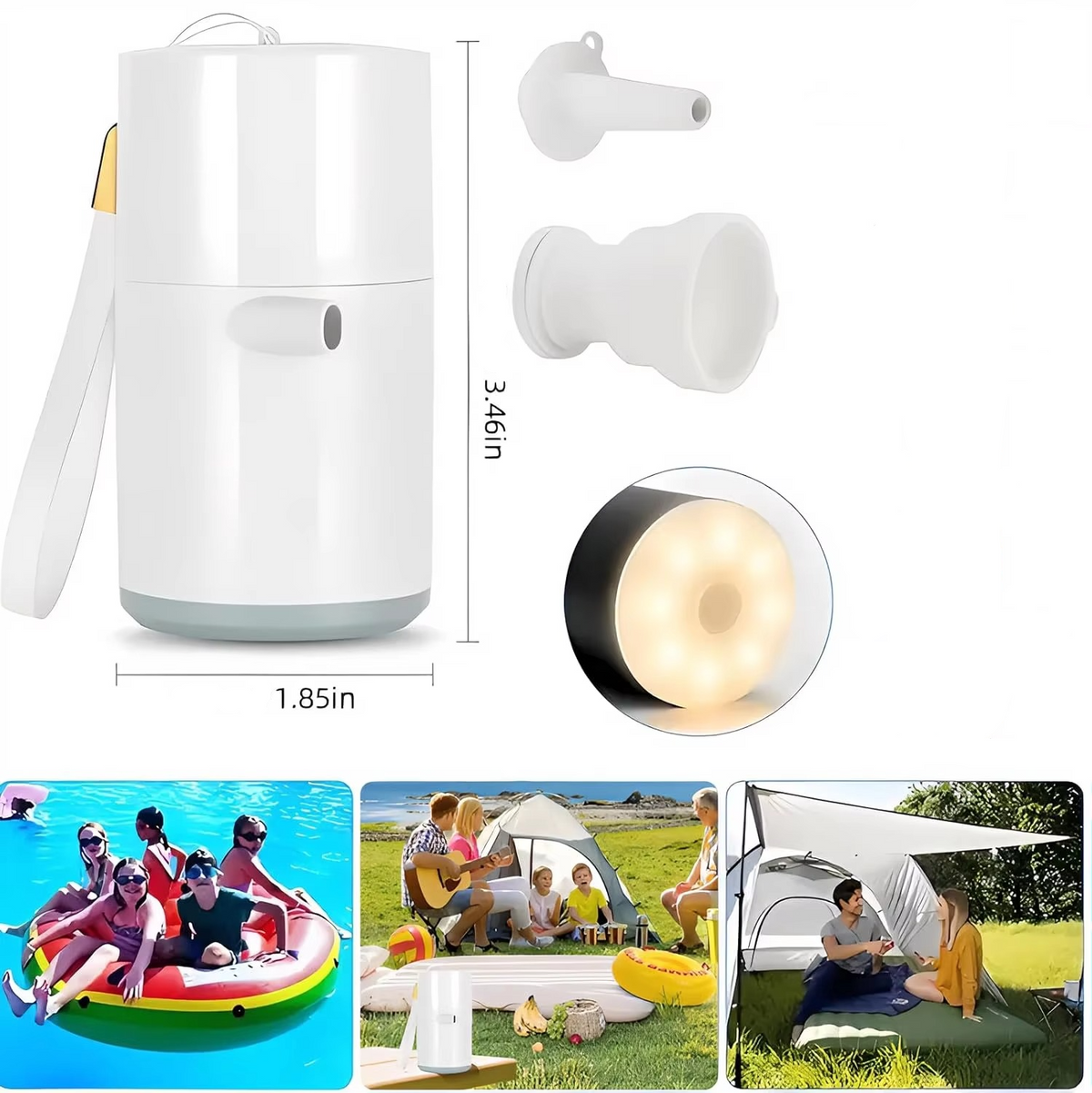 Portable Mini Air Pump with Rechargeable SOS Light for Camping and Outdoor Use