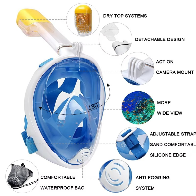 Full Face Dry Snorkel Diving Mask for Swimming and Snorkeling