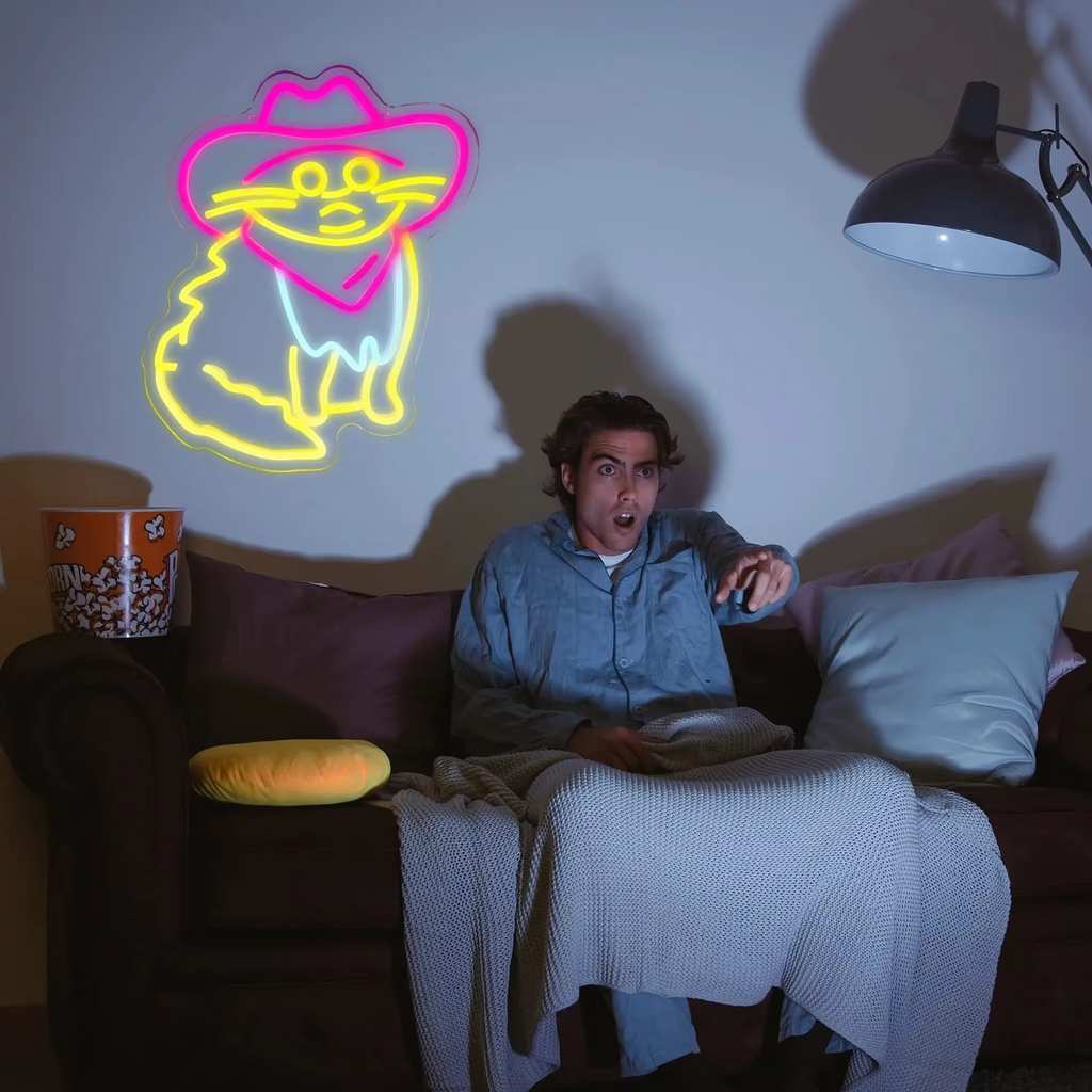 USB-Enabled Cat Cowboy Neon Light - Perfect for Bedrooms, Game Rooms, and Parties