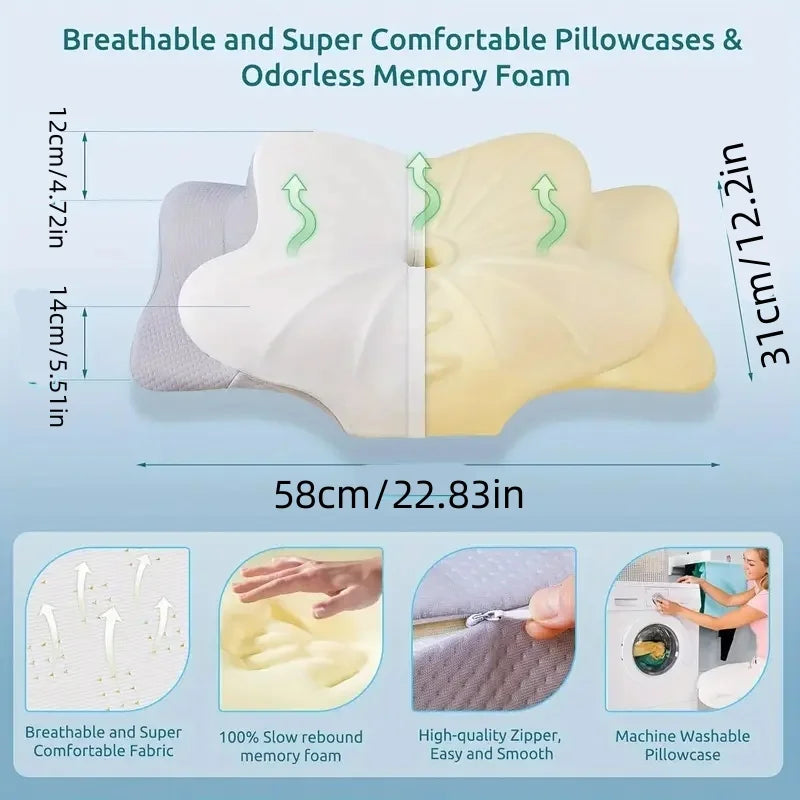 Butterfly-Shaped Memory Foam Pillow with Removable Machine-Washable Cover