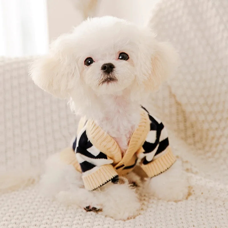 Dog cardigan made of knit warm and striped