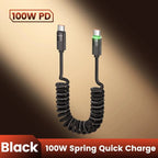 PowerLinx USB-C Cable | 100W Fast Charging | Spiral Cable with LED | 1.8m Stretchable & Durable