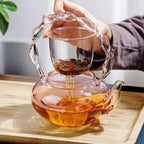 Floral Lid Design Tea Infuser Glass Teapot