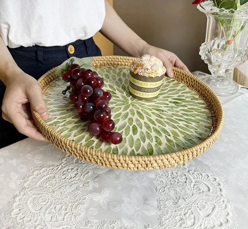 Lotus Leaf Rattan & Shell Fruit Bowl Tray