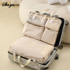 Travella 6-in-1 Foldable Travel Storage Bag | Hanging & Portable | Multi Bag for Clothing, Cosmetics & Accessories | Gray/Beige/Pink
