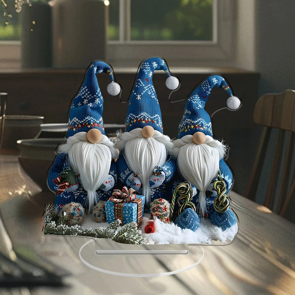 GlasNordic Christmas Gnome Decoration | Acrylic Table Figure 18 cm | 3 Gnomes in Blue | Festive Decoration for Living Room, Kitchen & Office