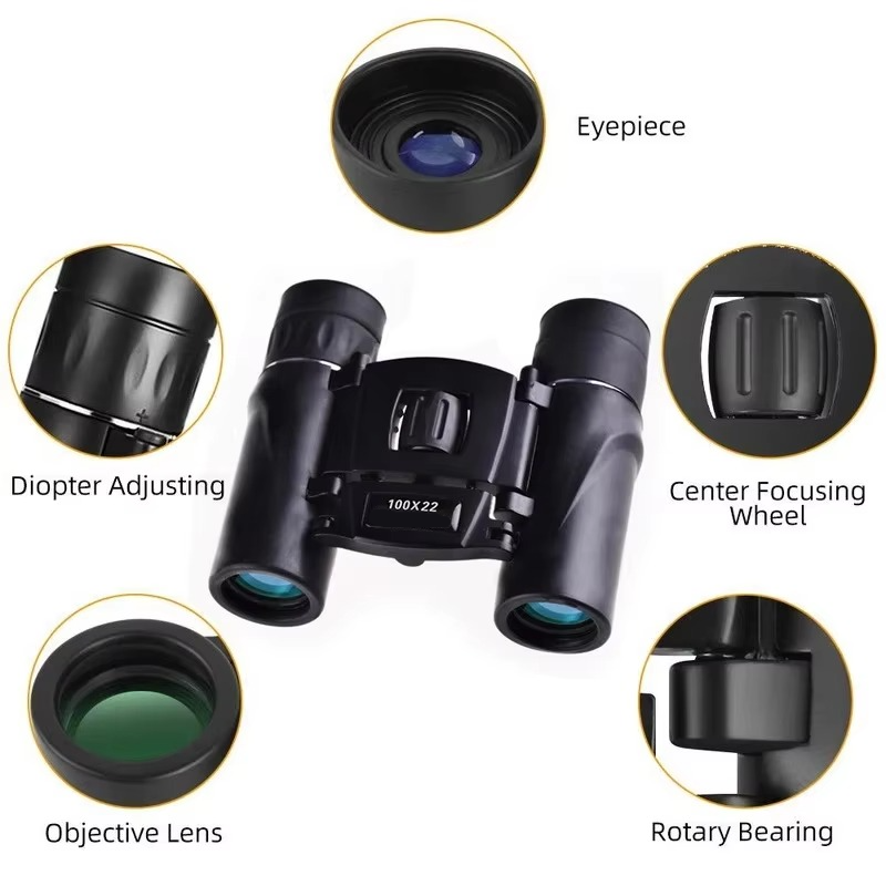 Compact 100x22 HD Binoculars with Long Range BAK4 FMC Optics for Hunting, Sports, Camping, and Travel