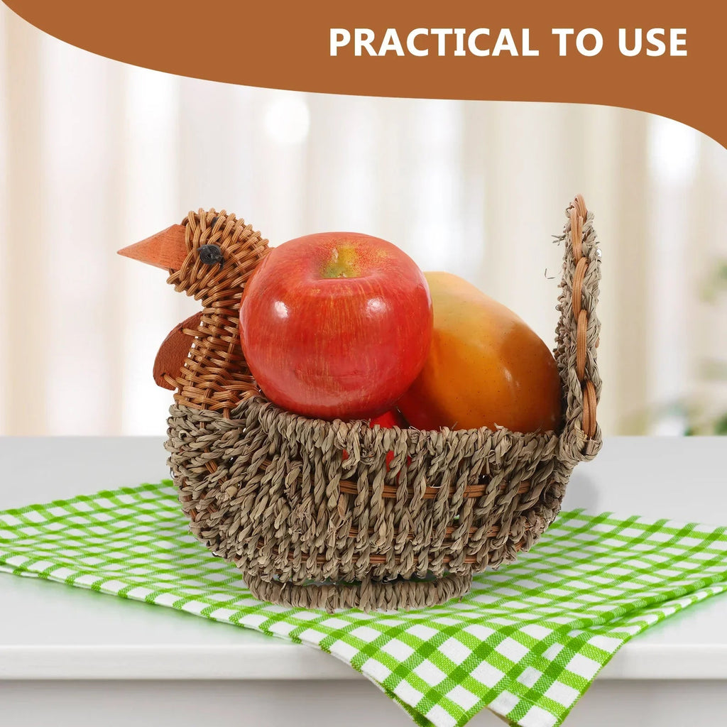 Handcrafted Natural Woven Turkey Shape Basket