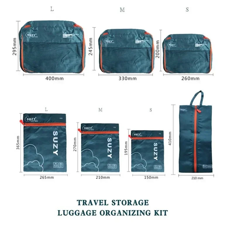 Packavio Travel Organizer Set 7-piece | Suitcase Bags for Clothes & Shoes | Space-saving & Water-repellent