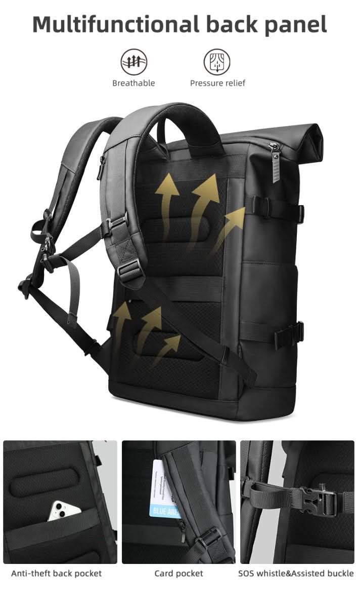Expandable outdoor backpack with large volume & laptop compartment