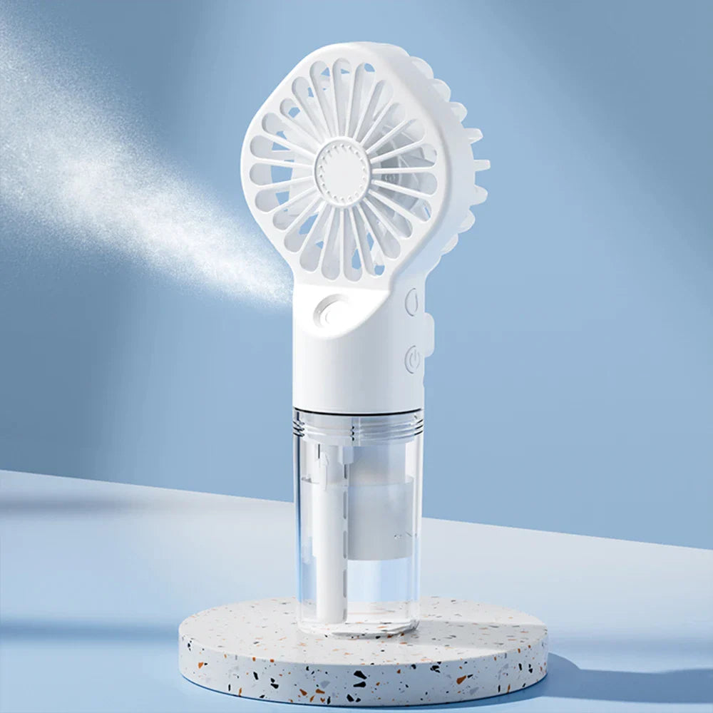 Brisella Air Mini Hand Fan with Air Humidifier | 4-Stage Spray Function | USB Rechargeable | Portable & Quiet