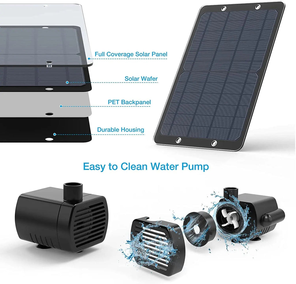 Solar-Fountain AquaViva 9W | DIY set with nozzles & water hose | For bird bath, pond & garden | 180 L/h delivery rate