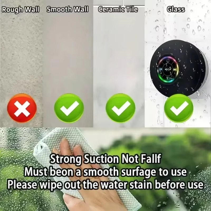 Waterproof Portable Bluetooth Speaker with LED Lights and Suction Cup