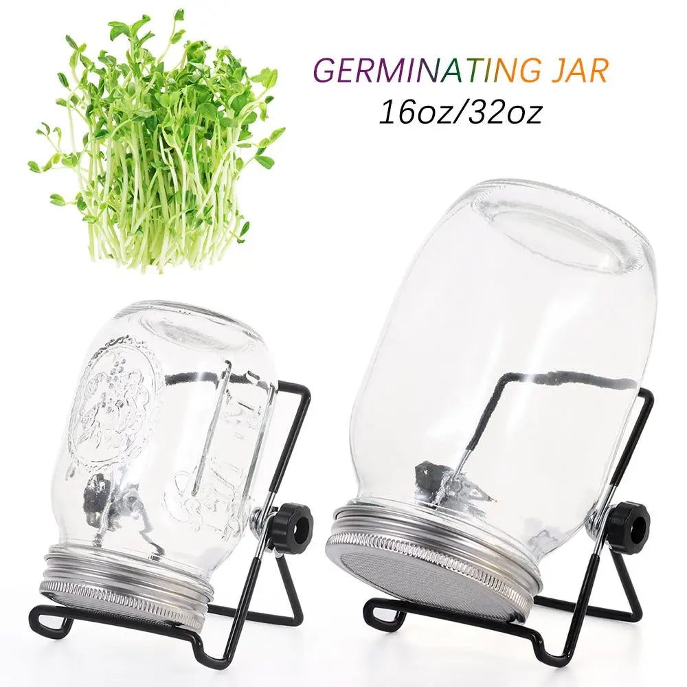 VitaKeim Sprouting Jar Set | Stainless Steel Strainer Lid | For Fresh Sprouts at Home | 16oz & 32oz