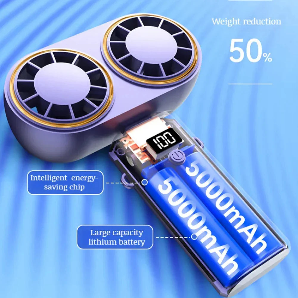 AerisCool Handheld Fan Double-Cooler | 5-Stage Cooling | Rechargeable & Digital Display