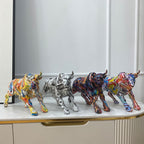Graffiti-Painting Resin Bull Figures Home Living Room Bedroom Office Desktop Feng Shui Ornaments Collection Statues