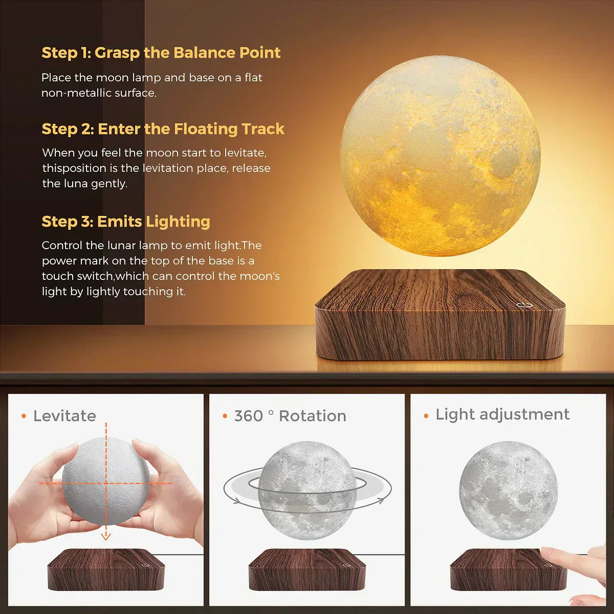 Floating Magnetic Moon Lamp with 3D Print and LED Lighting