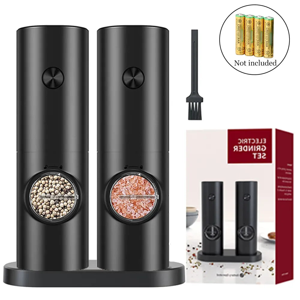 2 Pieces Electric Salt and Pepper Mill with Adjustable Grinding Degree, Refillable Mill, Battery-Powered Kitchen Gadget