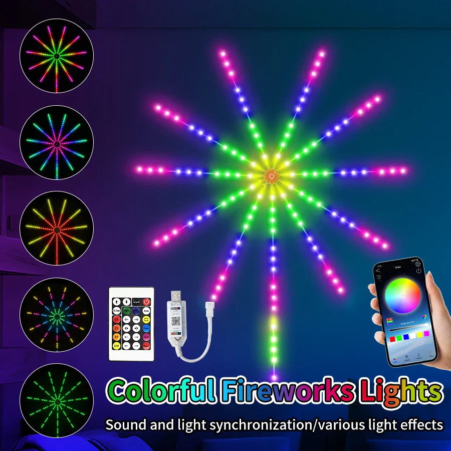 RGBIC Fireworks String Lights | Bluetooth & Music Control via App | 5V USB Dream Color Garland for Party, Wedding & Christmas | Aurafyre