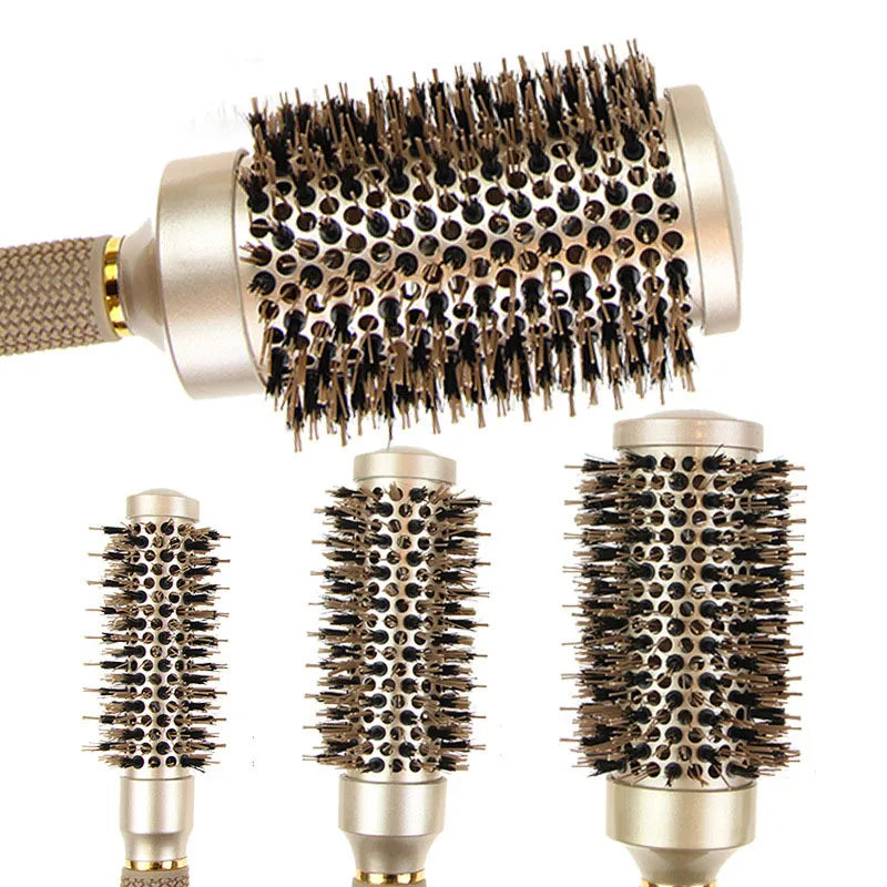 Round Brush Set GLOSSENTA | Ions-Ceramic & Boar Bristles | Anti-frizz & Volume | 25–53 mm Ø