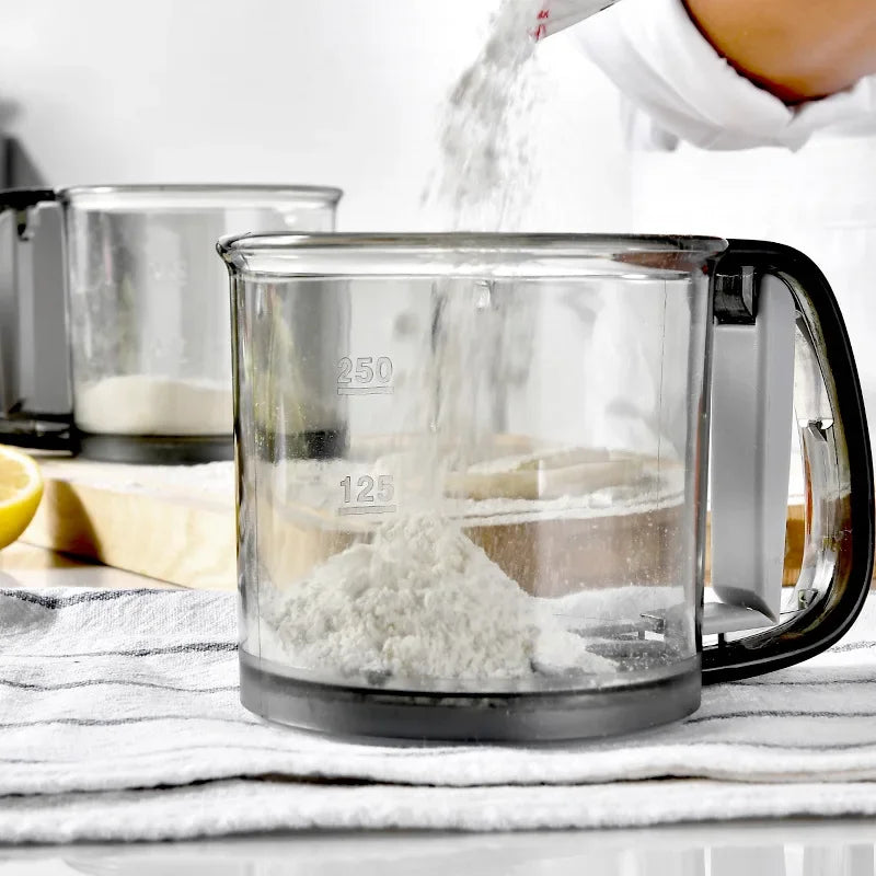 Floura Flour Sifter | One-Hand Operation & Fine Mesh | BPA-Free | 250ml for Flour & Confectioner's Sugar