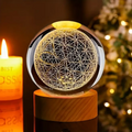 Enchanting 3D Flower of Life Crystal Ball with Color-Changing USB Nightlight