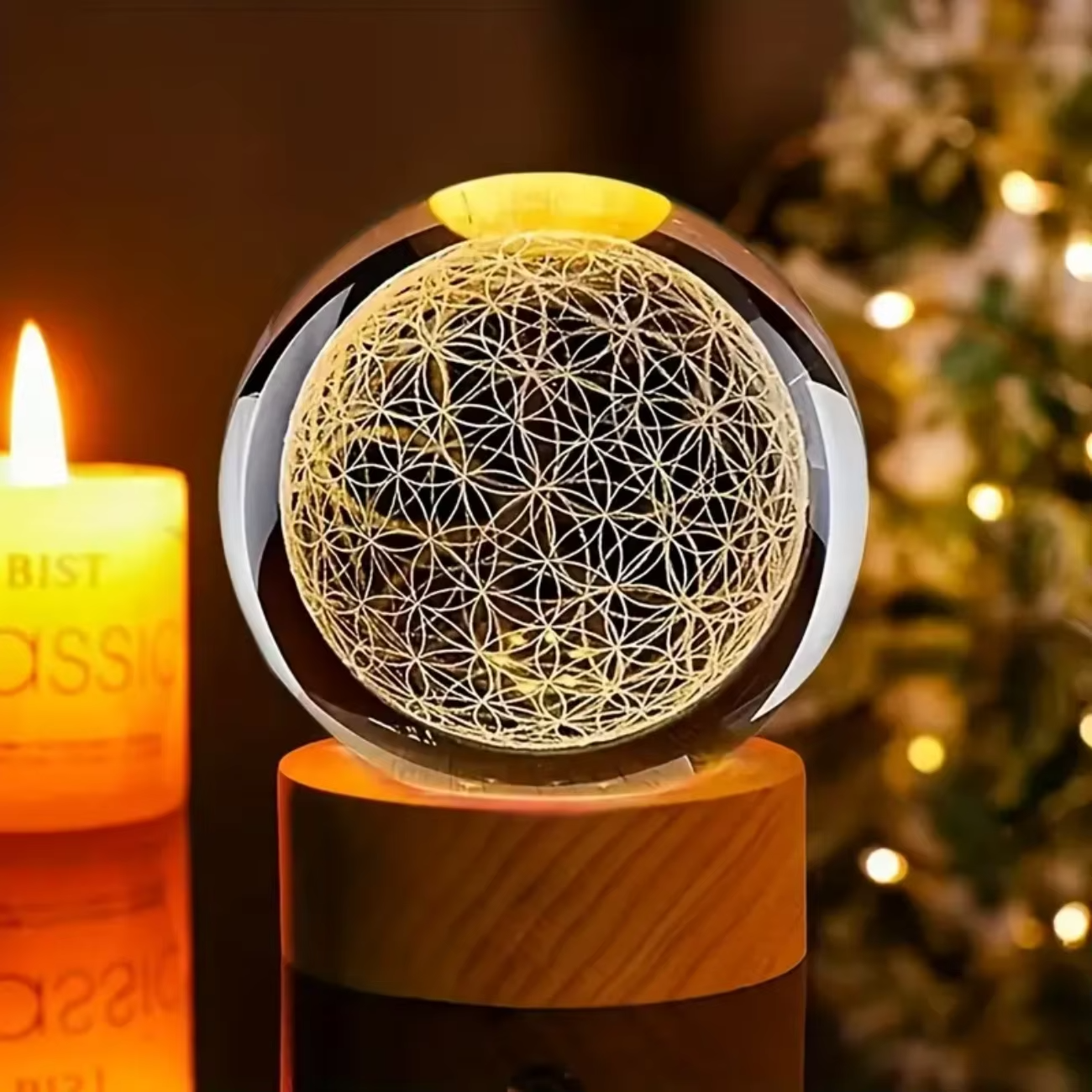 Enchanting 3D Flower of Life Crystal Ball with Color-Changing USB Nightlight