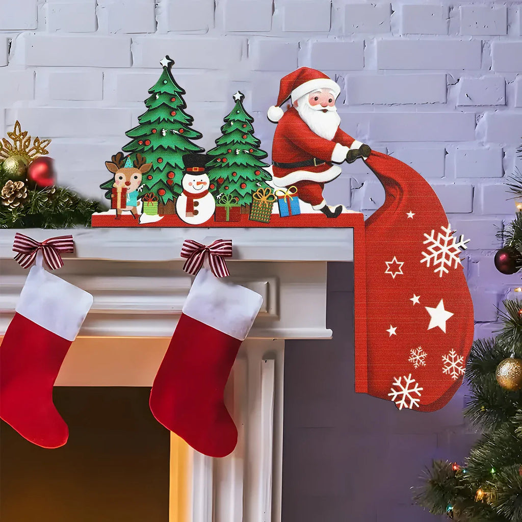 Christmas Wooden Decoration FrostiHome | Santa Claus & Snowman | Wooden Door Sign & Corner Decoration | Christmas & New Year 2026