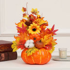 Autumn Magic | Decorative Pumpkin with Artificial Flowers | 25–30 cm | Autumn & Halloween Decor