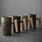 Nordic Design Mug – Minimalist Ceramic Mug with Wooden Handle